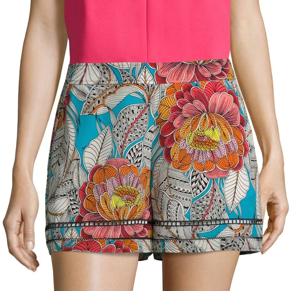 TRINA‎ TURK Bubbly Slik Florals Leaves Multi Shorts